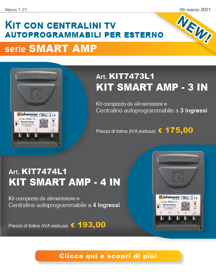 Kit con centralini tv autoprogrammabili per esterno serie SMART AMP